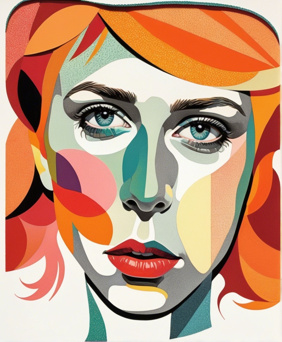 Stylized portrait of a woman with blue eyes and red hair