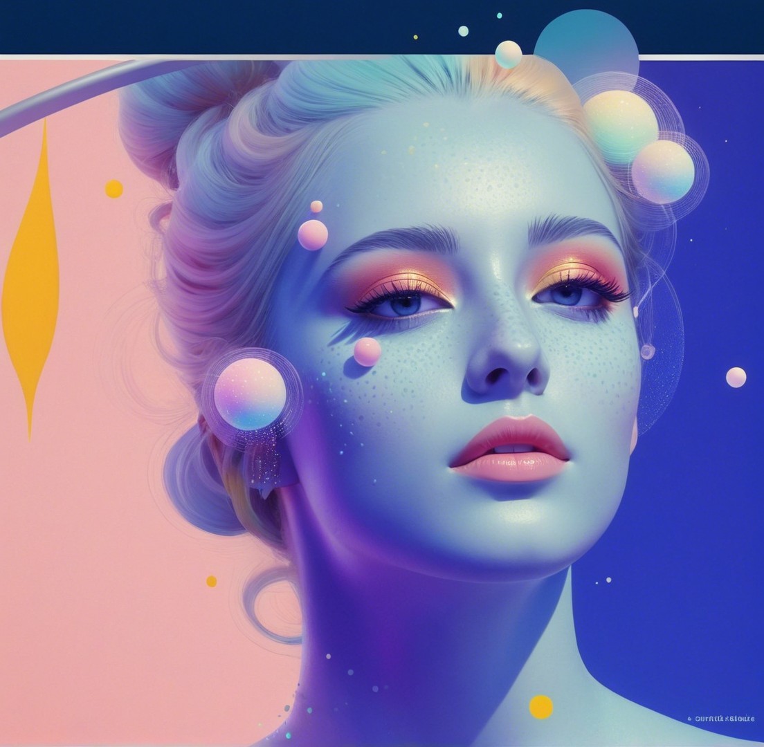 Digital Portrait of Young Woman with Blue Skin and Makeup