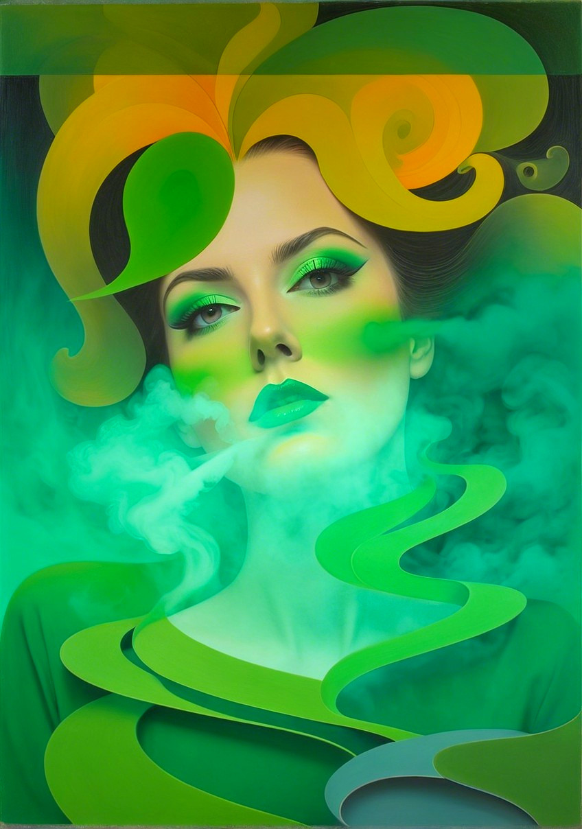 Portrait of a Woman with Green Makeup and Smoke