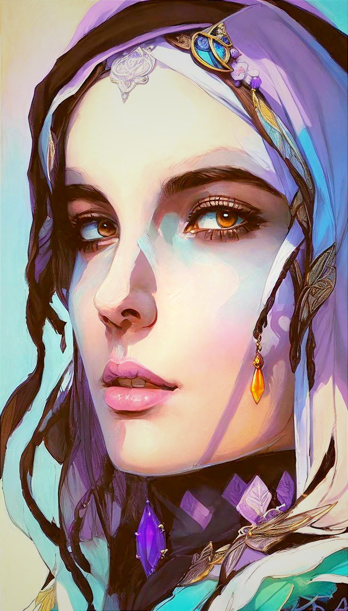 Close-Up Portrait of a Woman with Colorful Scarf