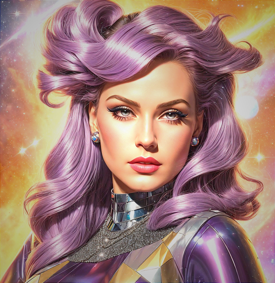 Stunning Woman with Lavender Hair and Futuristic Outfit