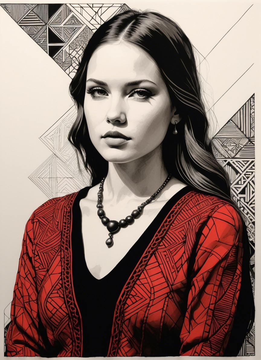 Female Portrait in Monochrome and Red Hues