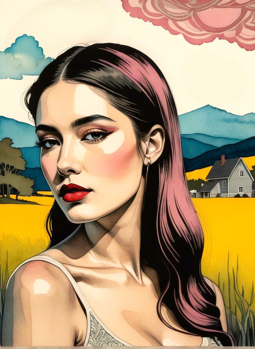 Portrait of a Young Woman in Serene Landscape