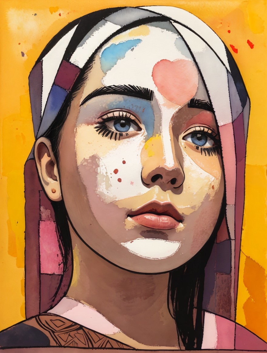 Stylized Portrait of a Young Woman with Patterns