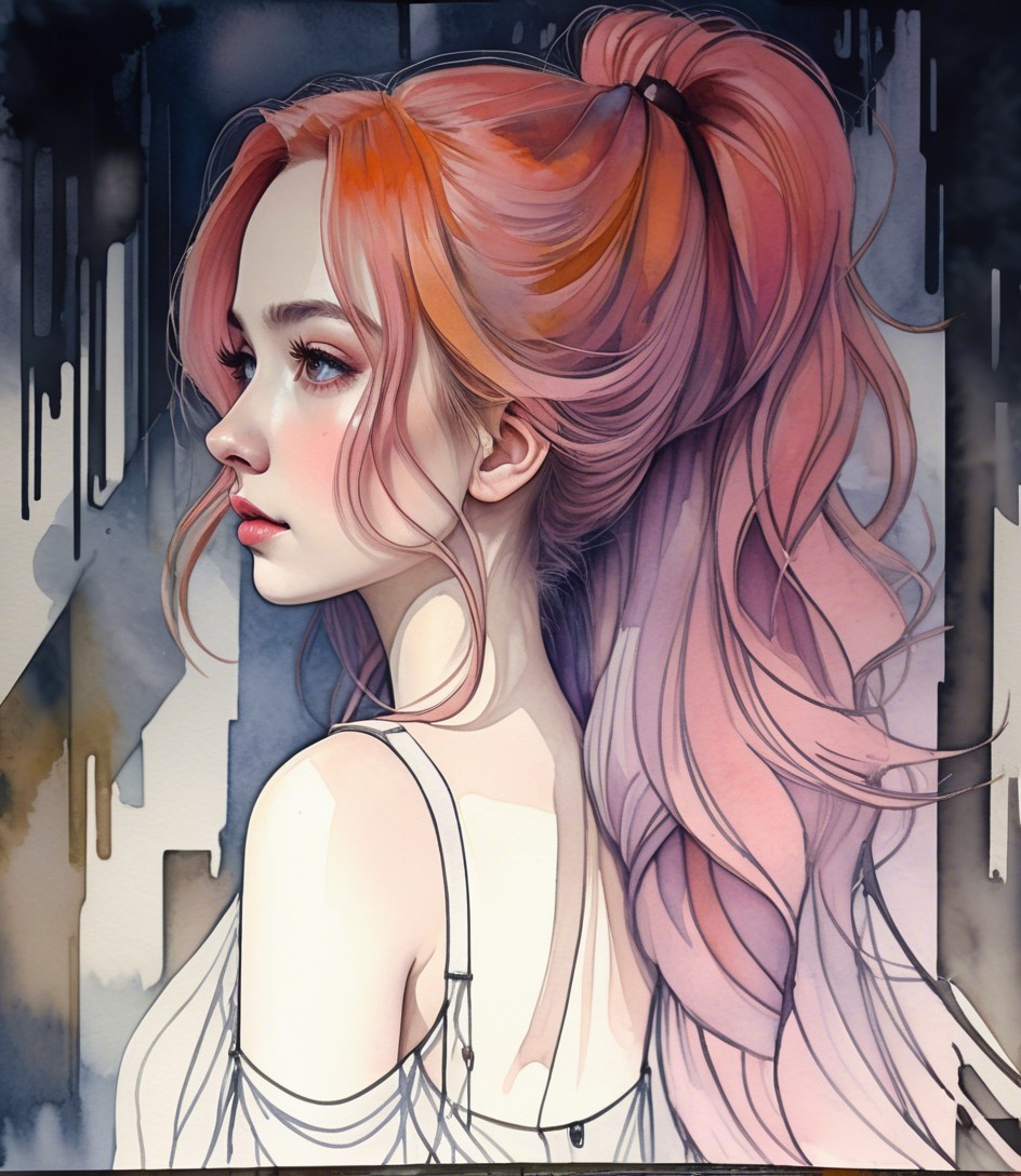 Stylized Portrait of a Young Woman with Pink Hair