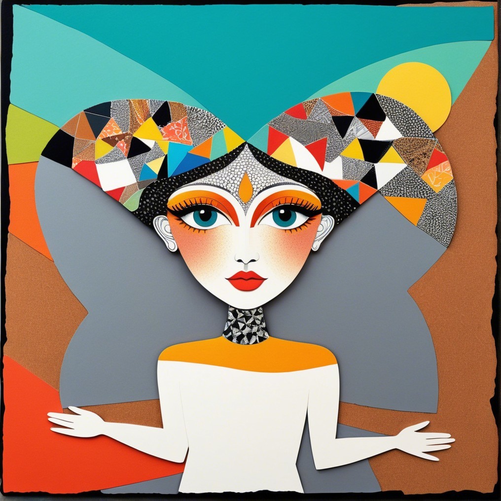 Stylized Female Figure with Colorful Geometric Hair