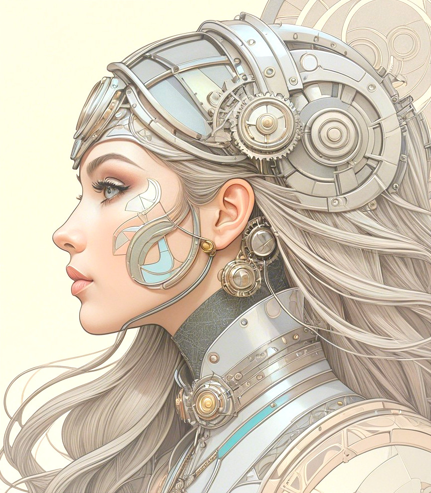 Futuristic Female Figure with Steampunk Sci-Fi Design