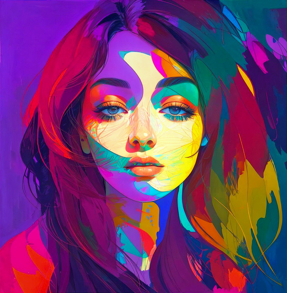 Vibrant Abstract Portrait of a Woman with Flowing Hair