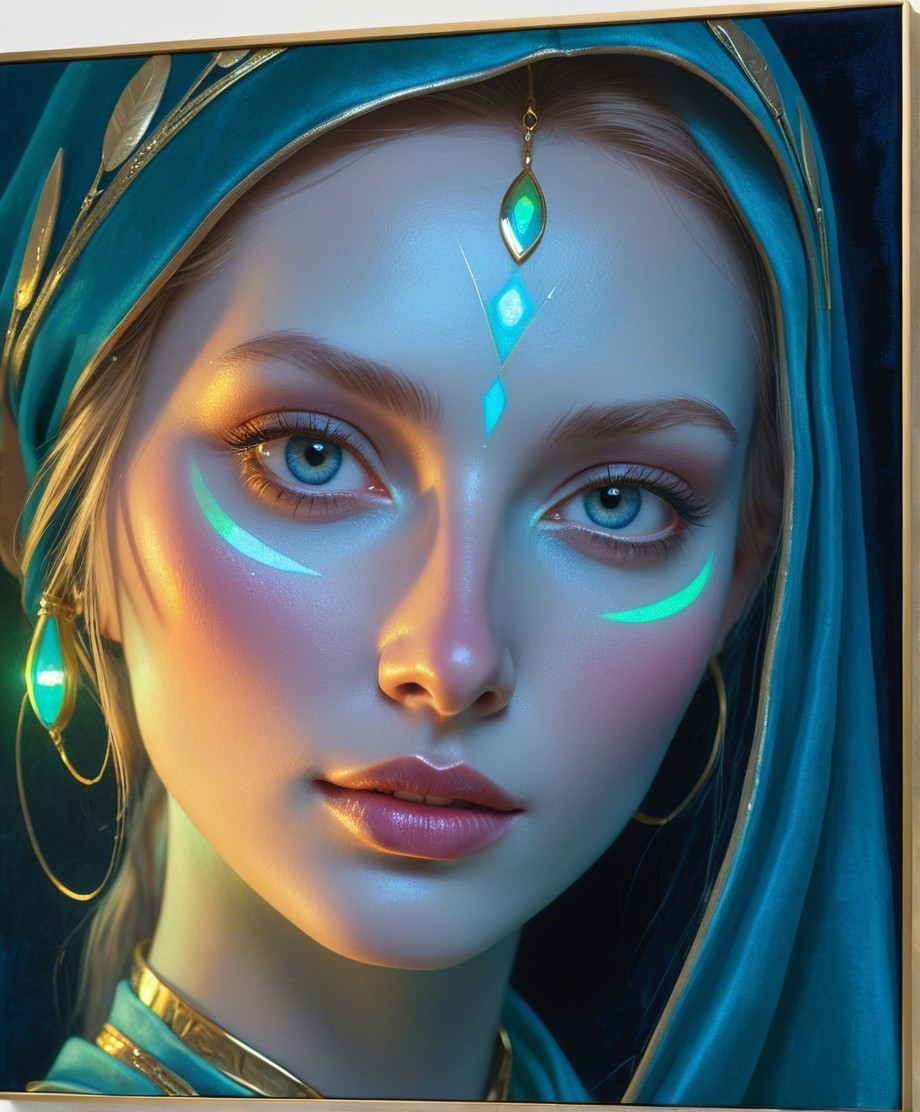 Close-up Portrait of a Young Woman in Blue Headscarf