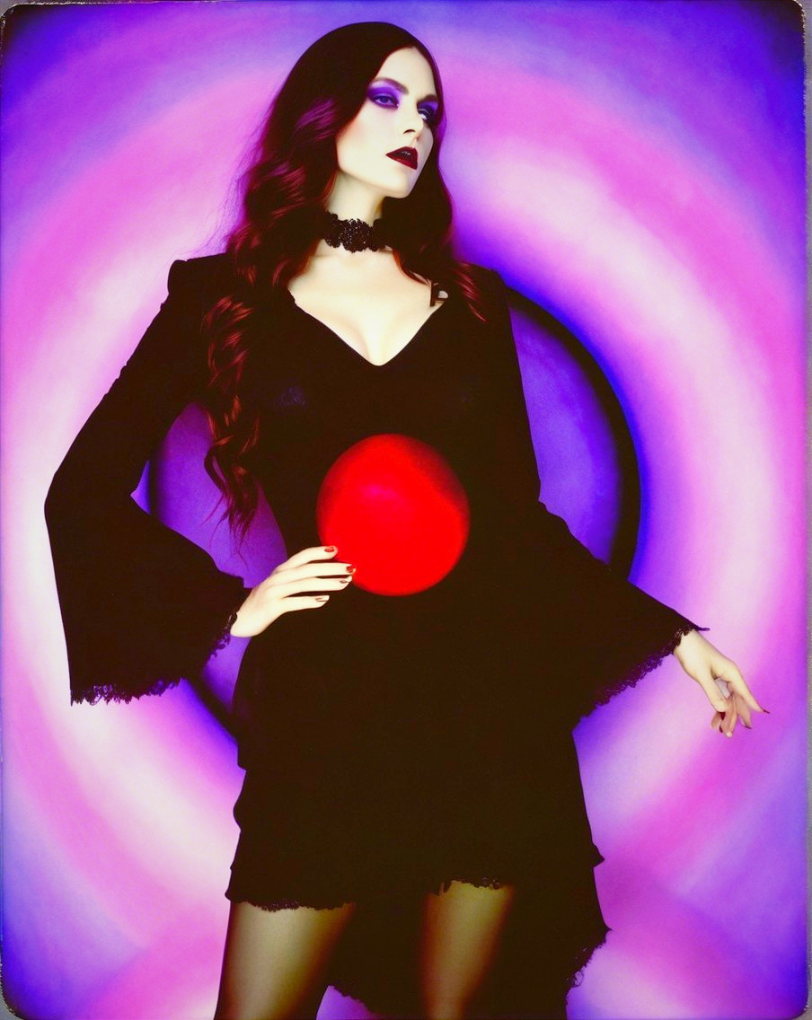 Confident Figure in Black Gown with Dramatic Makeup