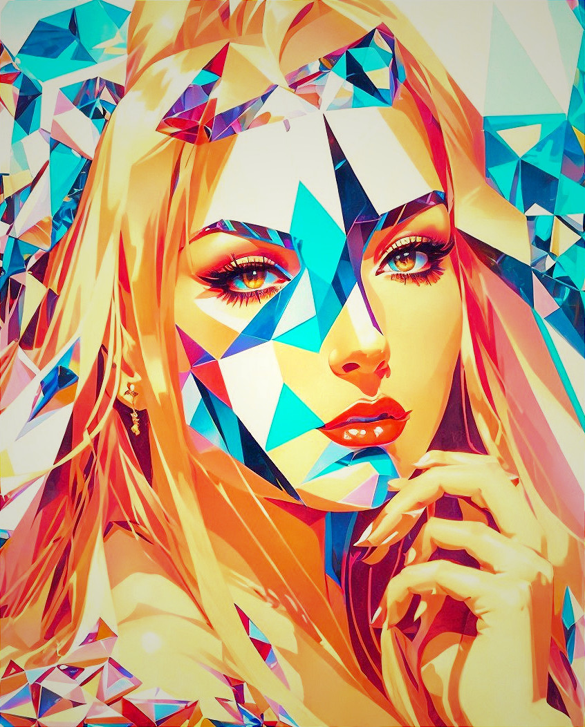 Colorful Geometric Patterns on Woman's Portrait