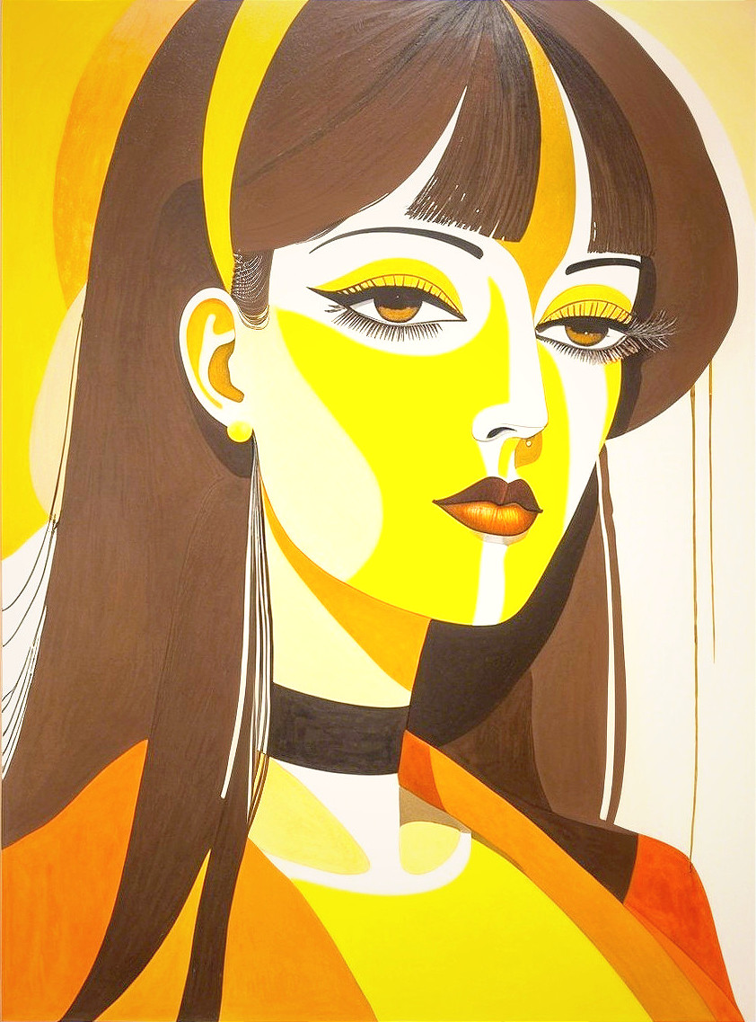 Vibrant Portrait of a Young Woman with Geometric Shapes