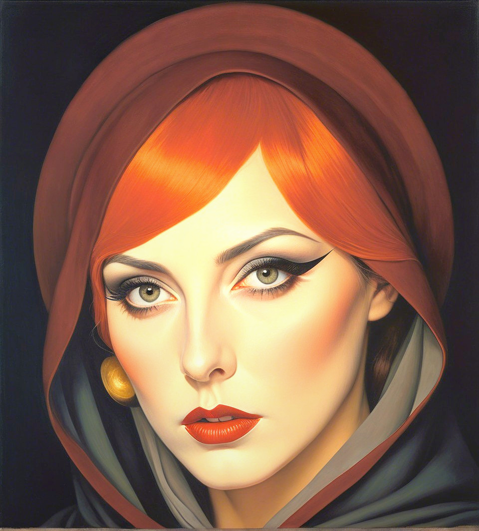 Portrait of a Woman with Orange Hair and Green Eyes