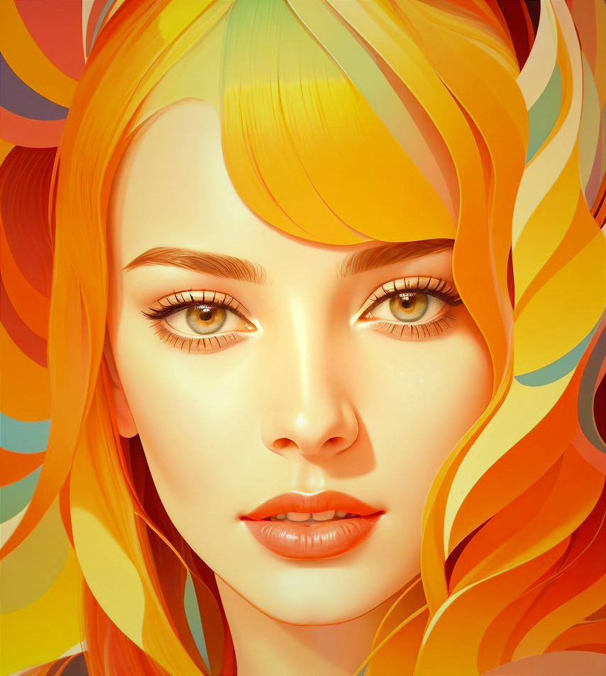 Digital Portrait of a Young Woman with Vibrant Hair