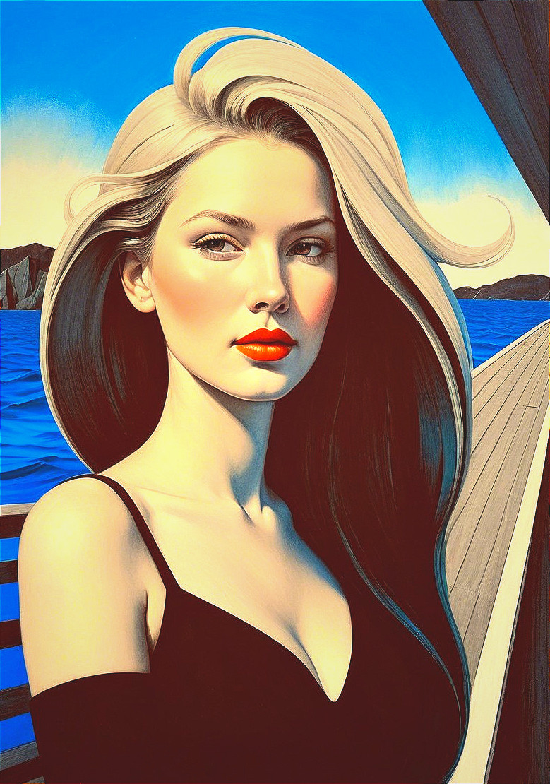 Portrait of a Woman with Flowing Hair by Ocean