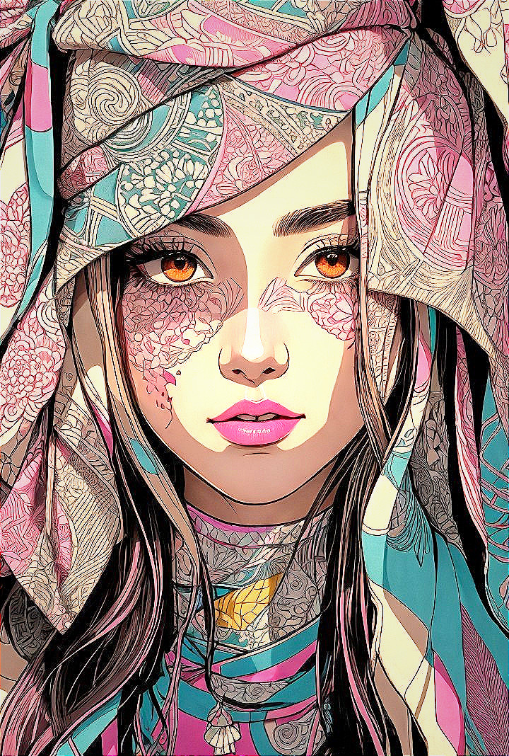 Young Woman with Brown Eyes and Patterned Scarf