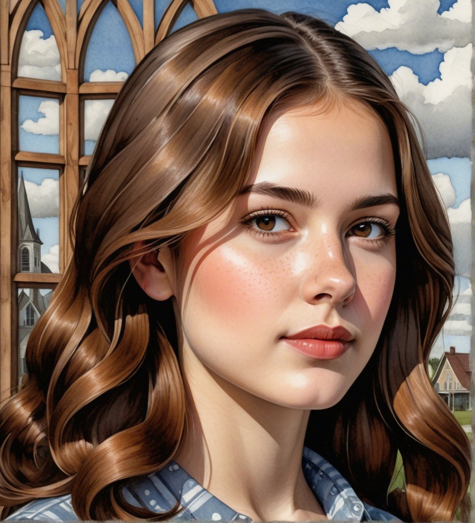Young woman in checkered shirt with serene background
