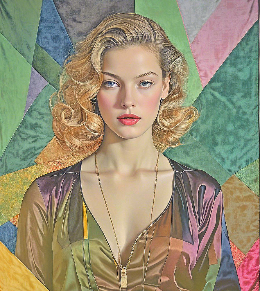 Portrait of a woman with blonde hair and red lips