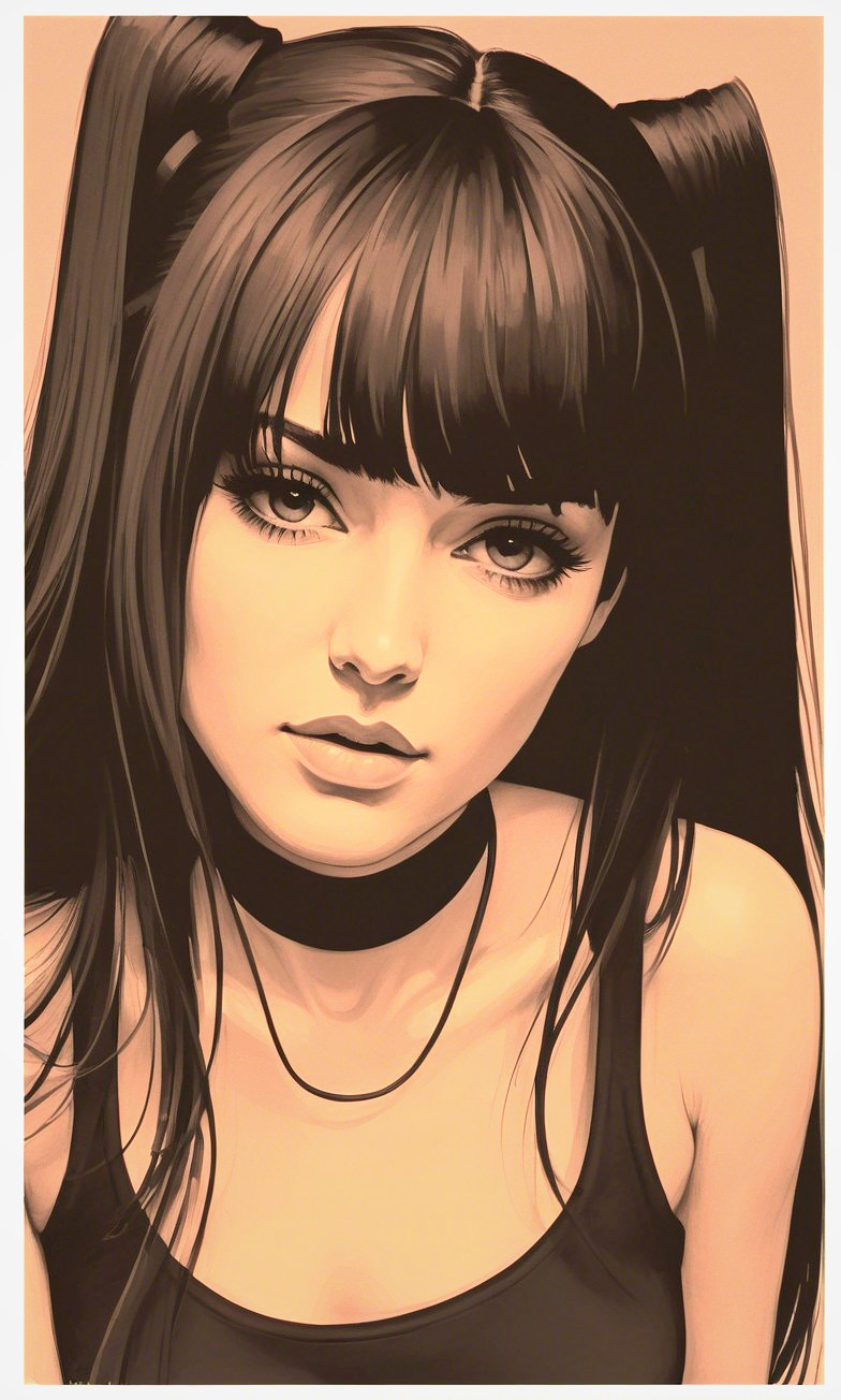 Portrait of a Young Woman with Pigtails and Choker