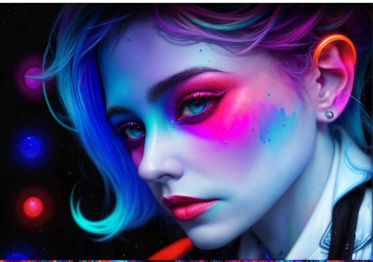 Portrait of a Young Woman with Colorful Hair and Makeup