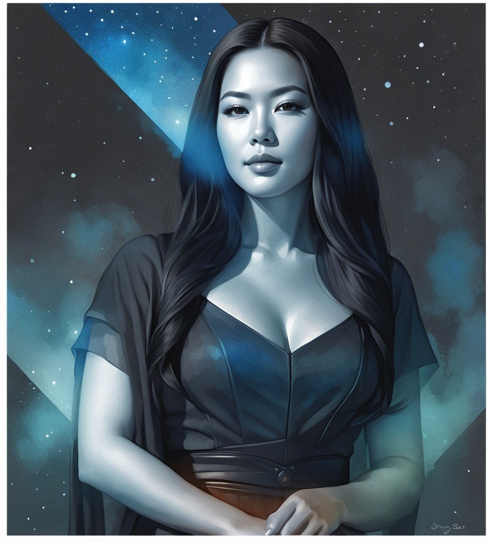 Portrait of a Woman in Celestial Blue Background