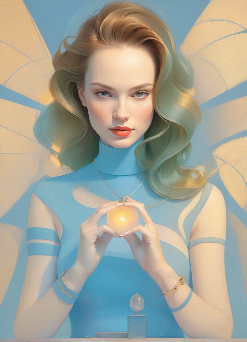 Ethereal figure with glowing orb and butterfly wings