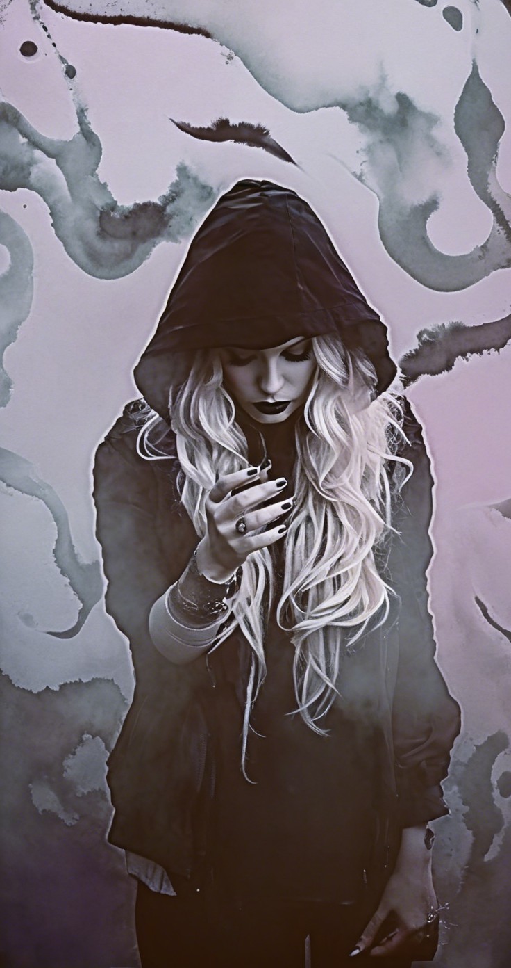 Mysterious Figure in Dark Hoodie with Blonde Hair