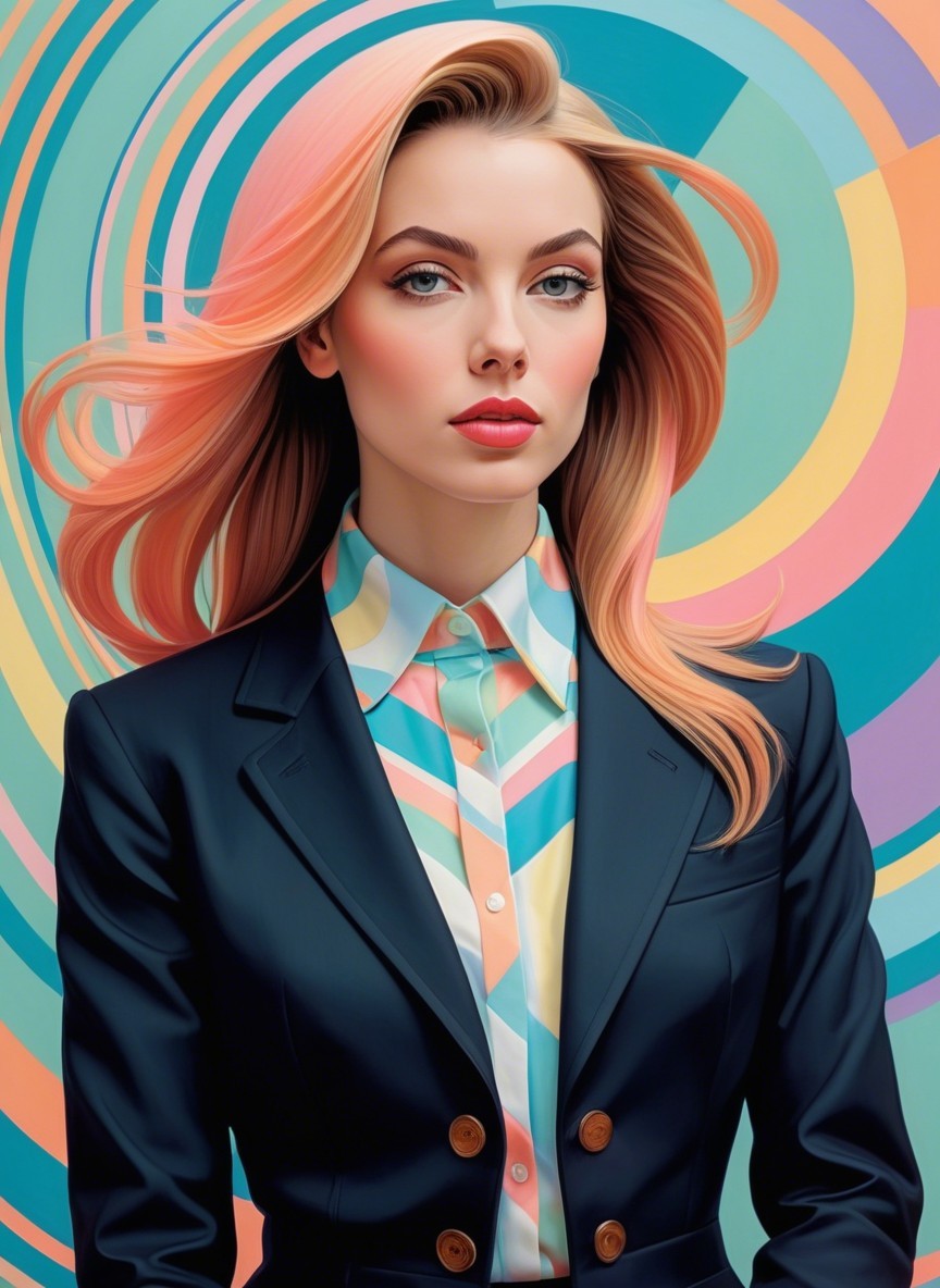Stylish woman in tailored blazer with geometric shirt