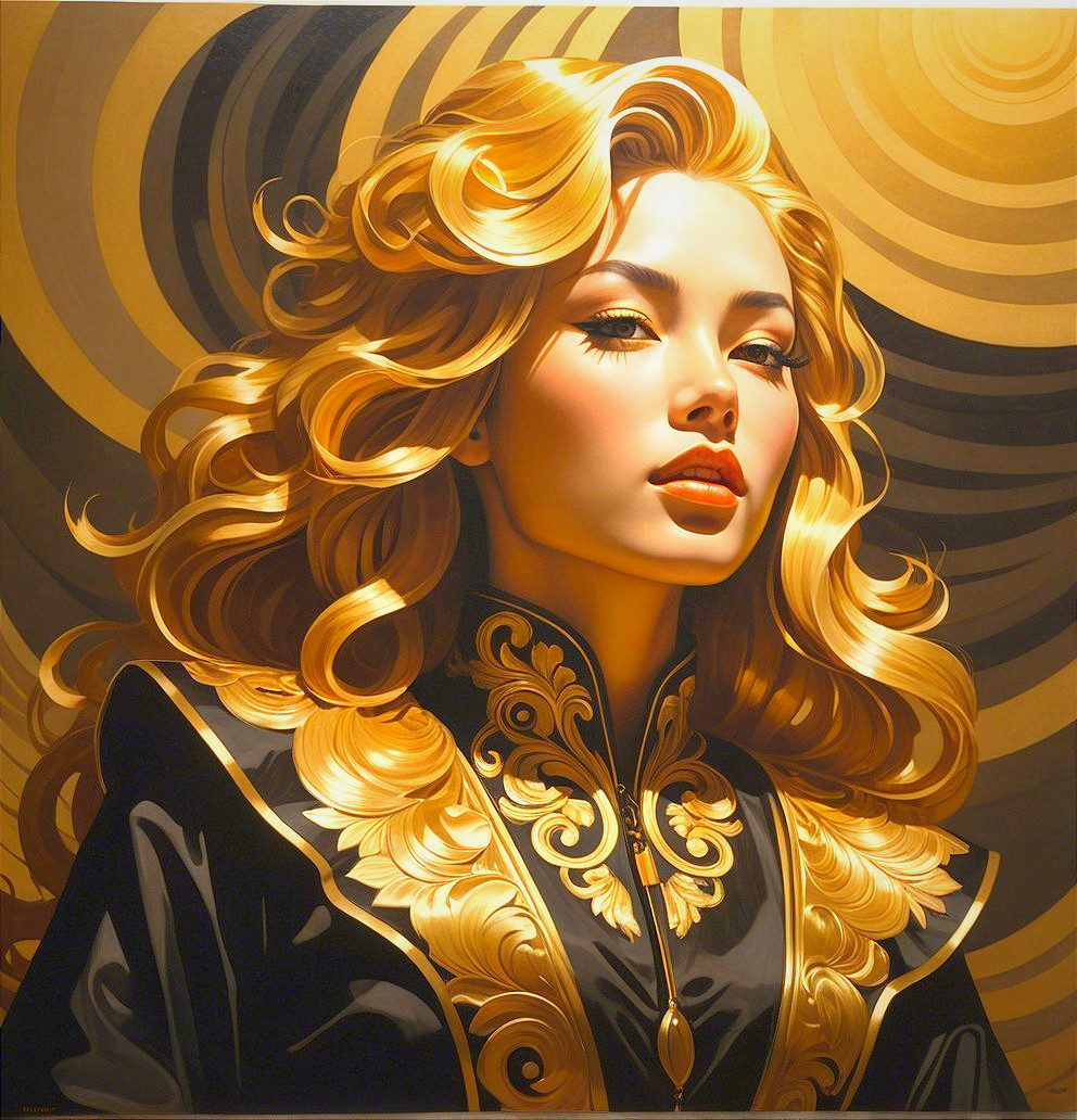 Portrait of a Woman with Golden Hair and Black Outfit