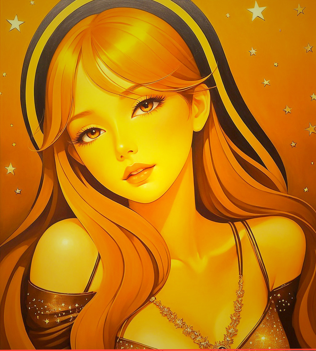 Portrait of a Young Woman with Orange Hair and Stars