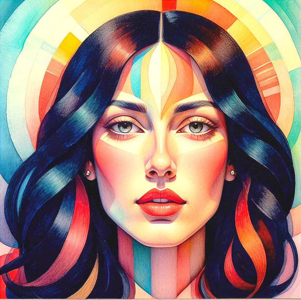 Stylized portrait of a woman with geometric patterns