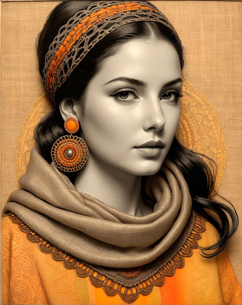 Portrait of a Woman with Gray Skin and Elegant Attire