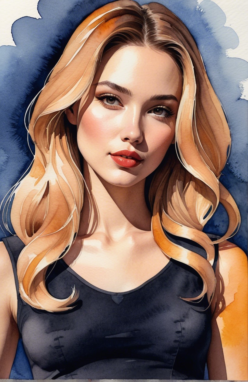 Portrait of a Young Woman with Vibrant Watercolor Background