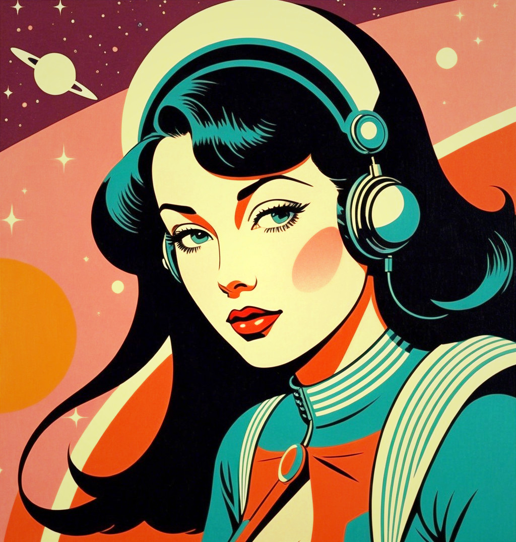 Anime Pop Art of Woman in Sci-Fi Retro Setting