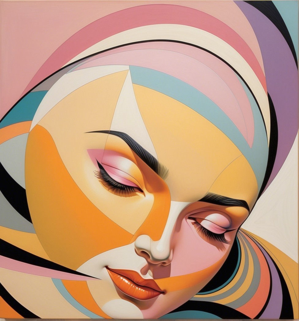 Stylized Female Face with Vibrant Colors and Curves