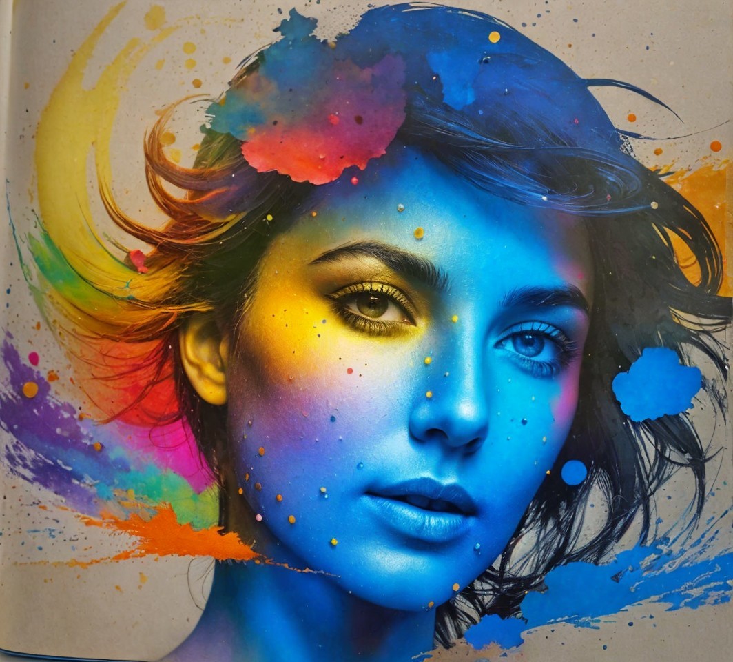 Portrait of a Woman with Colorful Face Paint