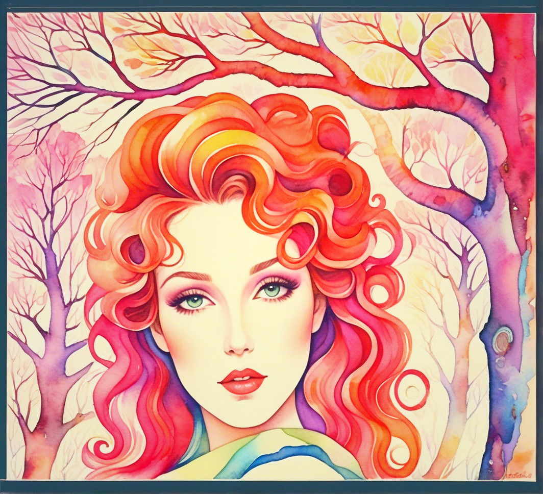 Ethereal Woman with Red Hair and Dreamy Background