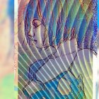 Stylized Portrait of Woman in Kimono with Sunset Background