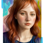 Young woman with wavy reddish-brown hair and navy shirt