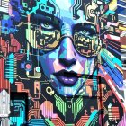 Futuristic Cyberpunk Female Figure with Geometric Patterns