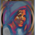 Portrait of a young woman with blue hair and orange accents