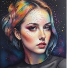 Portrait of a Young Woman with Colorful Hair and Makeup