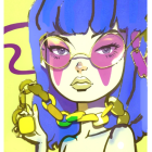 Vibrant Illustration of a Girl with Blue Hair and Sunglasses