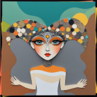 Stylized Female Figure with Colorful Geometric Hair
