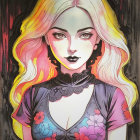 Illustration of a woman with pink and white hair