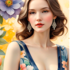 Young Woman in Green Dress by Serene Landscape