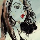 Pencil Sketch of Woman with Retro Scarf and Makeup