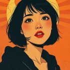 Pop Art Portrait of Young Woman with Cosmic Background