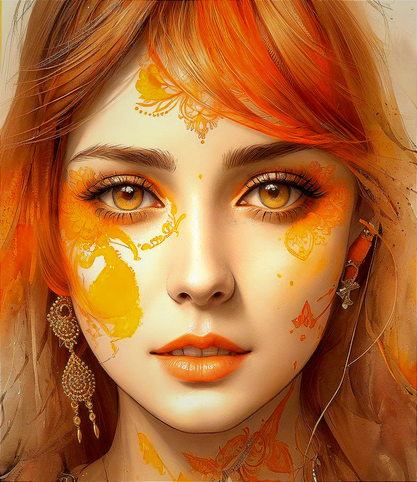 Close-Up of Woman with Golden Eyes and Orange Hair