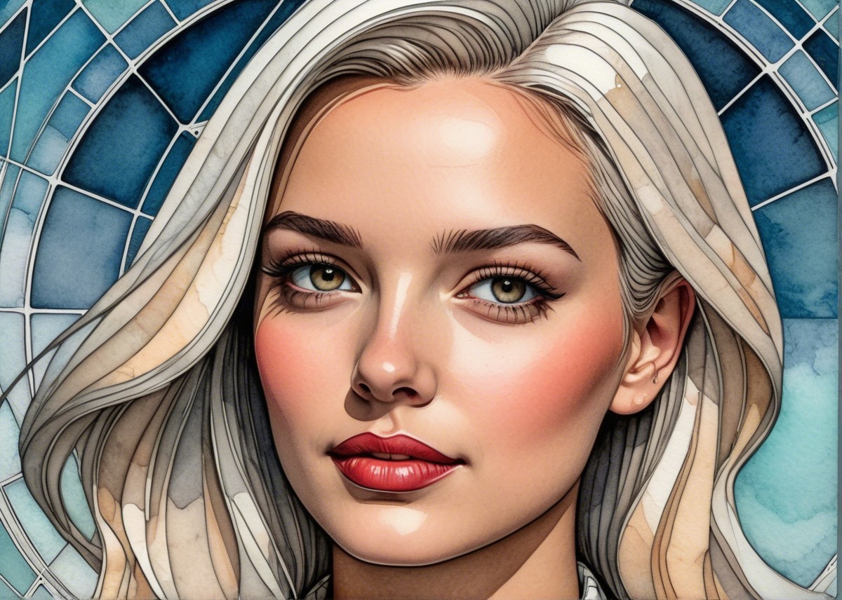 Portrait of a young woman with blonde hair and green eyes